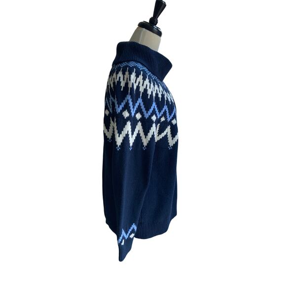 Loft Navy/White/Light Blue Long Sleeve Cowl Neck Fair Isle Sweater Size LP - Picture 2 of 8